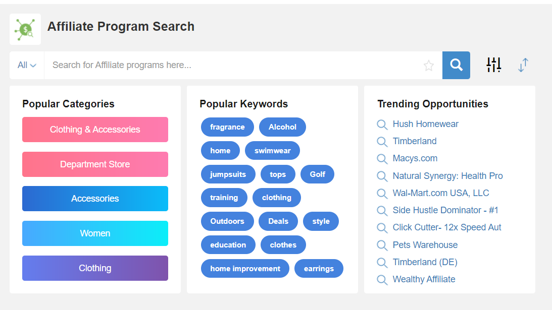 Affiliate Program Search Tool 