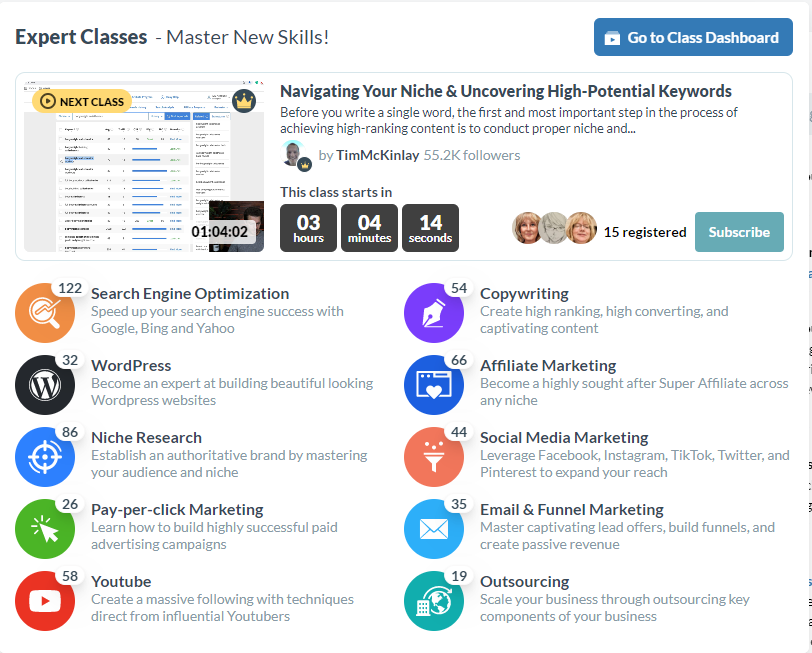 wealthy affiliate training classes 
